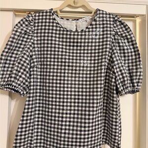English Factory Black and White Checkered Puff Sleeve Top